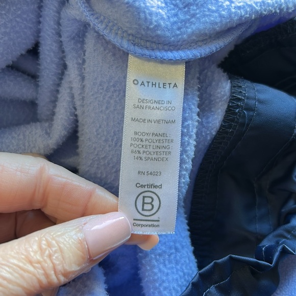 Athleta Zion Microfleece Half Zip Hooded Yoga Recycled Midweight Blue Sz L - Picture 11 of 14